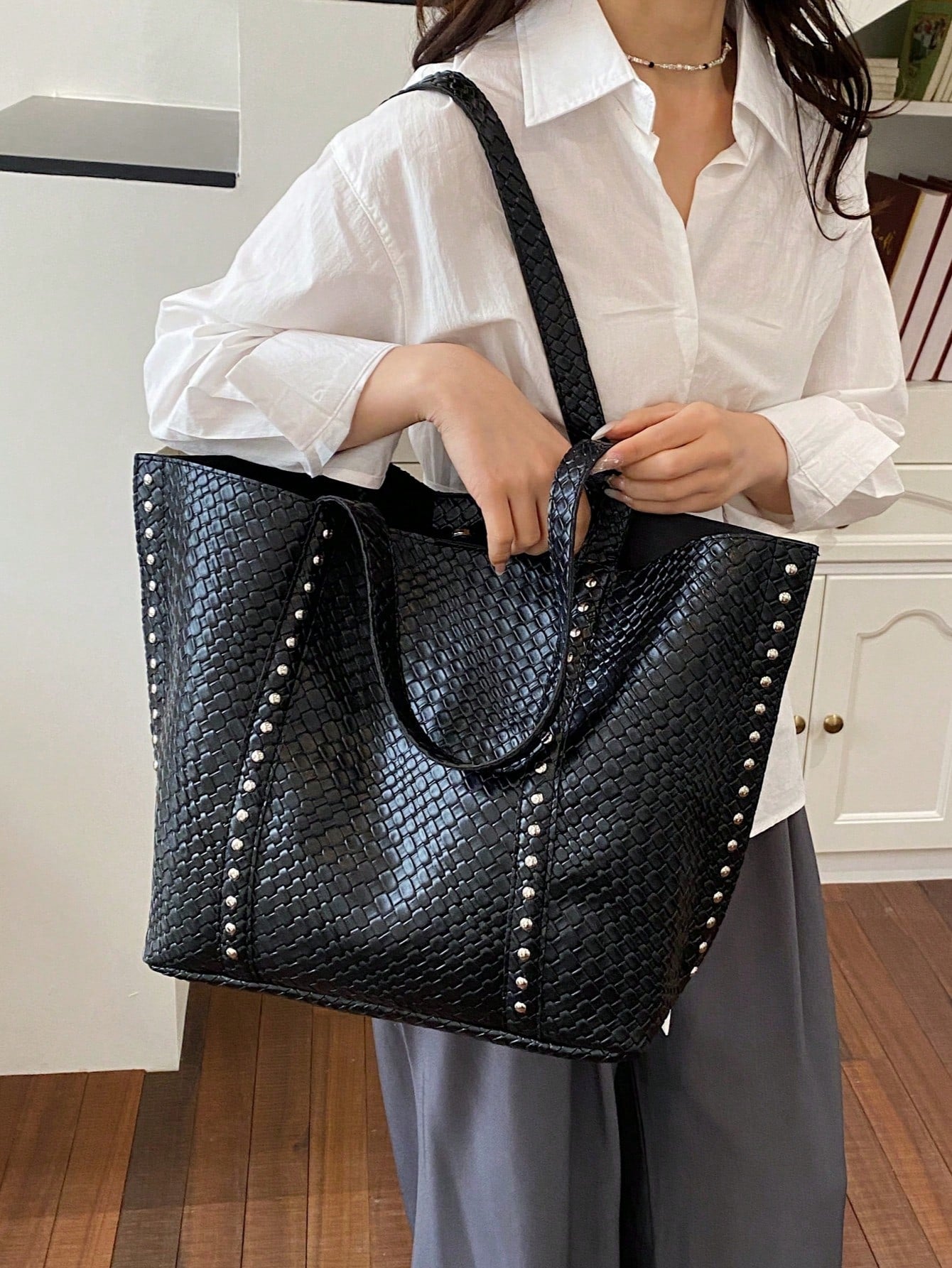 New Fashion Women's Tote Bag, Large Capacity PU Woven Texture High-End Retro Style, Suitable For Dates, Shopping, Versatile And Exquisite