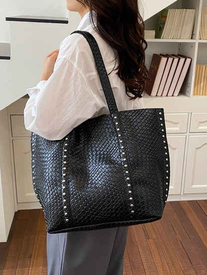 New Fashion Women's Tote Bag, Large Capacity PU Woven Texture High-End Retro Style, Suitable For Dates, Shopping, Versatile And Exquisite