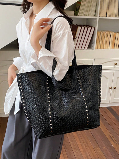 New Fashion Women's Tote Bag, Large Capacity PU Woven Texture High-End Retro Style, Suitable For Dates, Shopping, Versatile And Exquisite