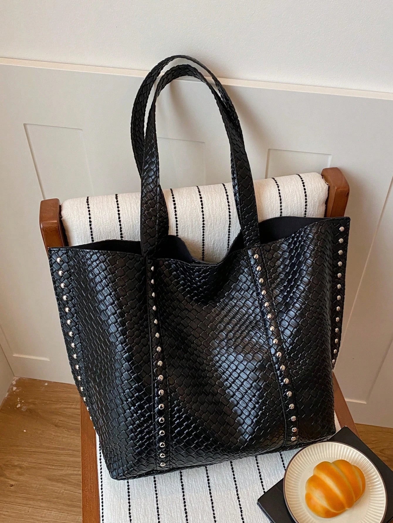 New Fashion Women's Tote Bag, Large Capacity PU Woven Texture High-End Retro Style, Suitable For Dates, Shopping, Versatile And Exquisite