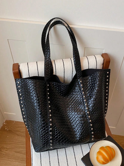New Fashion Women's Tote Bag, Large Capacity PU Woven Texture High-End Retro Style, Suitable For Dates, Shopping, Versatile And Exquisite