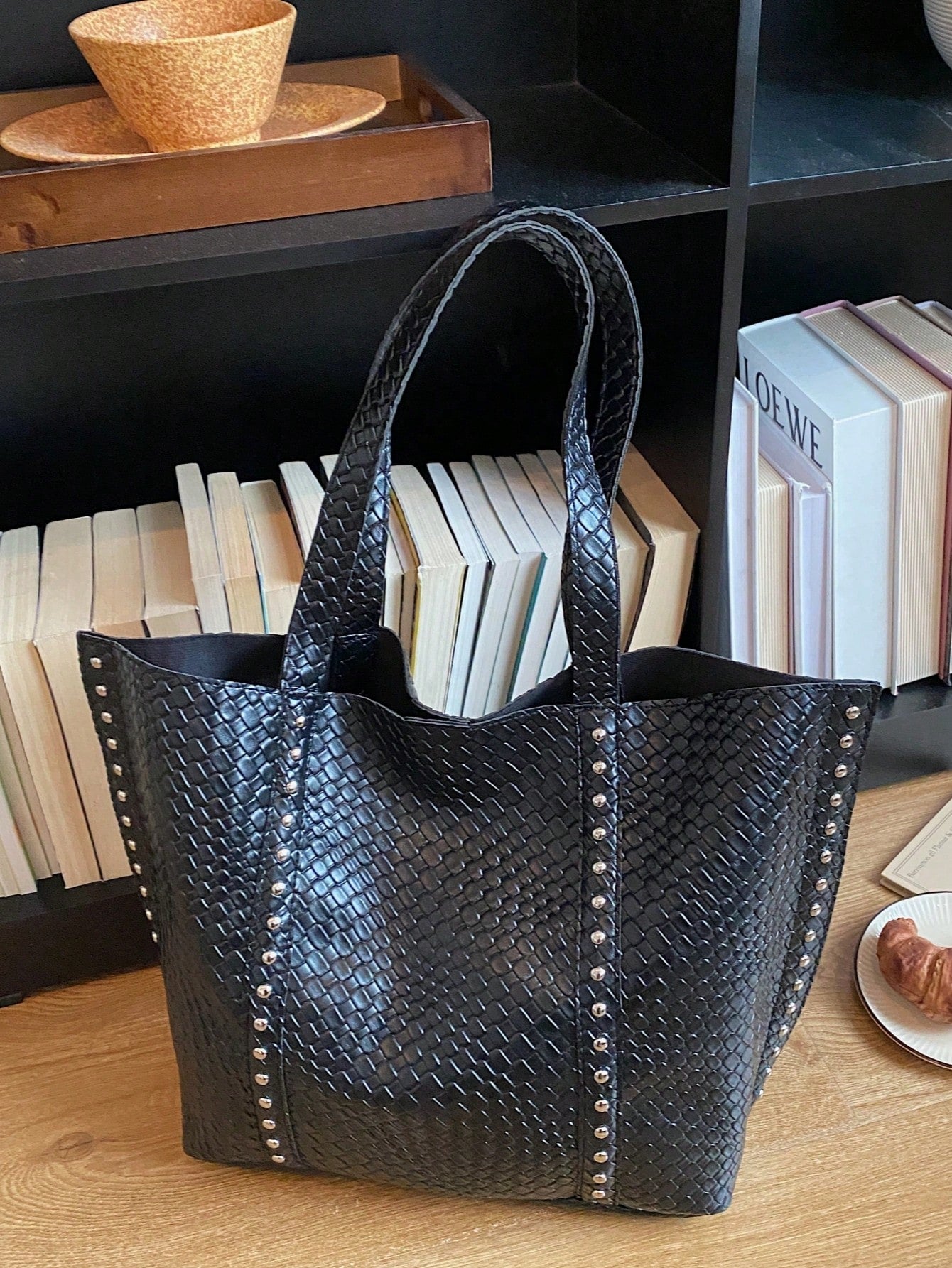 New Fashion Women's Tote Bag, Large Capacity PU Woven Texture High-End Retro Style, Suitable For Dates, Shopping, Versatile And Exquisite