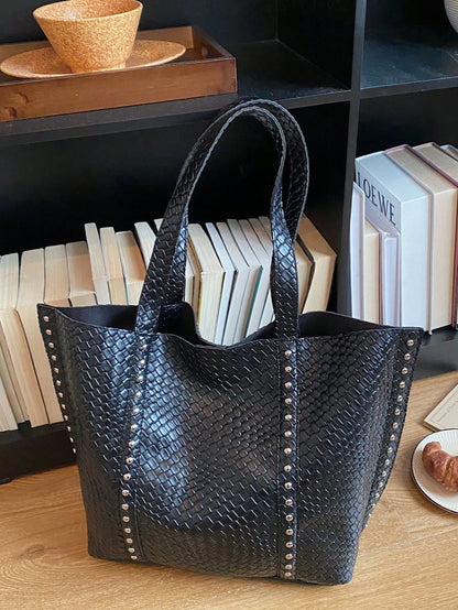 New Fashion Women's Tote Bag, Large Capacity PU Woven Texture High-End Retro Style, Suitable For Dates, Shopping, Versatile And Exquisite