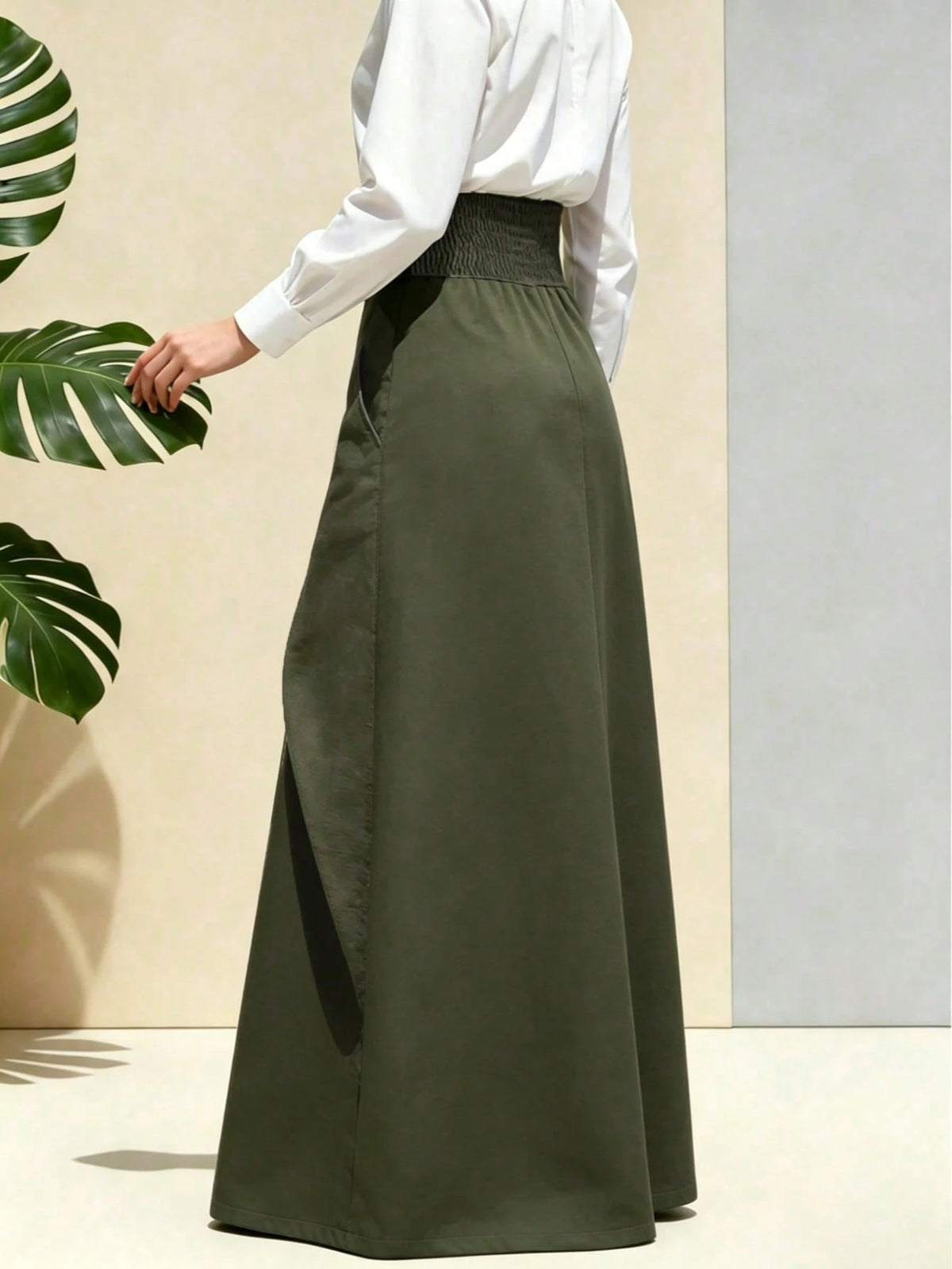 New| Hot-Selling Women's High-Waist Asymmetric Wrap Flowy A-Line Long Skirt, Suitable For Office, Casual, Party, Black
