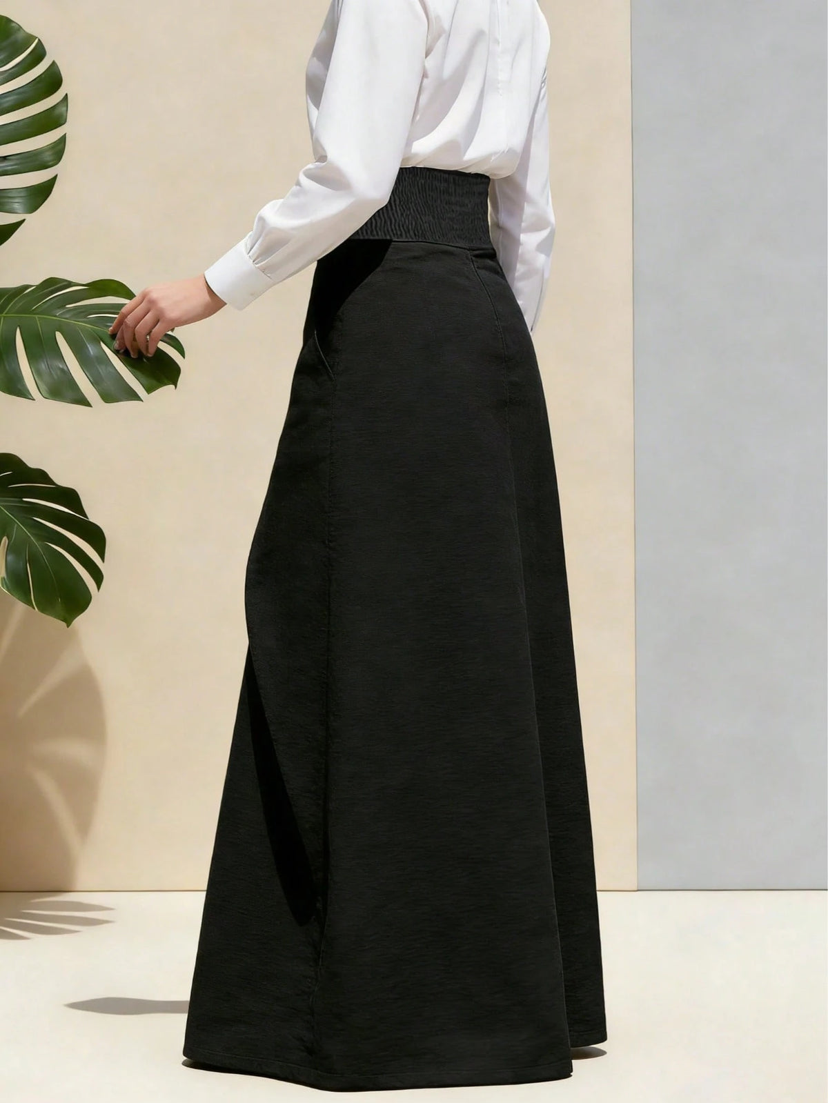 New| Hot-Selling Women's High-Waist Asymmetric Wrap Flowy A-Line Long Skirt, Suitable For Office, Casual, Party, Black