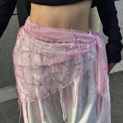 New Style Belly Dance Sequins Tassel Hip Scarf Belly Dance Costumes Women Belly Dancing Practice Belt Triangle Hip Scarf Halloween