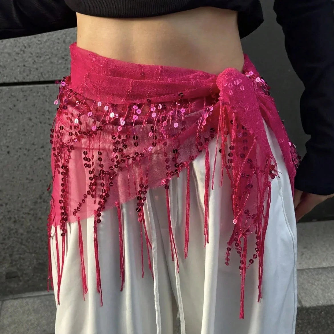 New Style Belly Dance Sequins Tassel Hip Scarf Belly Dance Costumes Women Belly Dancing Practice Belt Triangle Hip Scarf Halloween