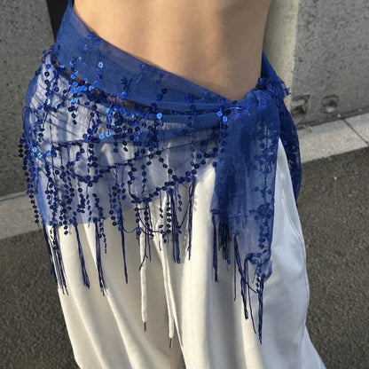 New Style Belly Dance Sequins Tassel Hip Scarf Belly Dance Costumes Women Belly Dancing Practice Belt Triangle Hip Scarf Halloween