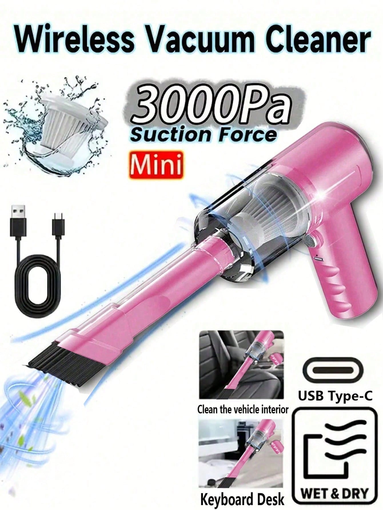 New Upgraded 3-In-1 Powerful Cordless Handheld Vacuum Cleaner, Home Vacuum Cleaner, Blower And Suction Integrated, USB Rechargeable, Mini Lightweight, Suitable For Cleaning Dust, Snack Crumbs, Hair, S