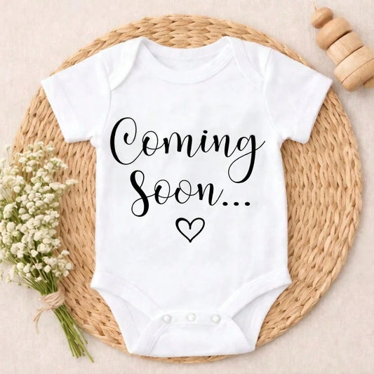 Newborn Baby Bodysuit Romper Set Coming Soon Heart Print Fashionable Design Cozy & Sweet Vivid Prints Free Movement Perfect Gift For Baby Showers, Parents & Grandparents, Ideal For Coming Home, Celebr