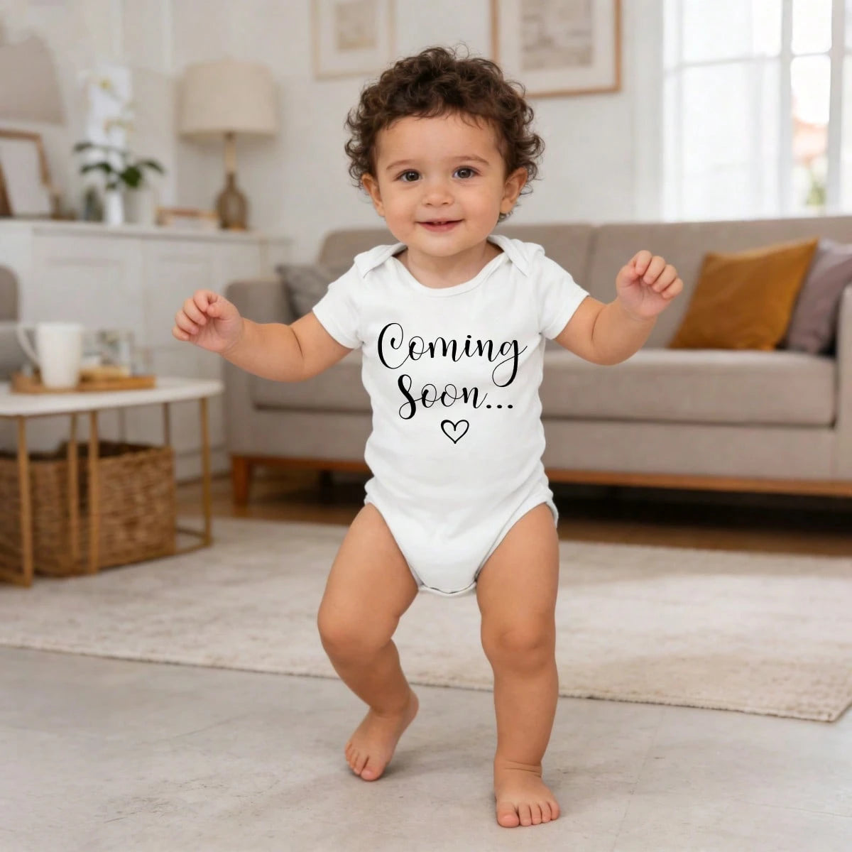 Newborn Baby Bodysuit Romper Set Coming Soon Heart Print Fashionable Design Cozy & Sweet Vivid Prints Free Movement Perfect Gift For Baby Showers, Parents & Grandparents, Ideal For Coming Home, Celebr