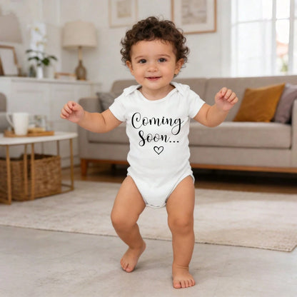 Newborn Baby Bodysuit Romper Set Coming Soon Heart Print Fashionable Design Cozy & Sweet Vivid Prints Free Movement Perfect Gift For Baby Showers, Parents & Grandparents, Ideal For Coming Home, Celebr