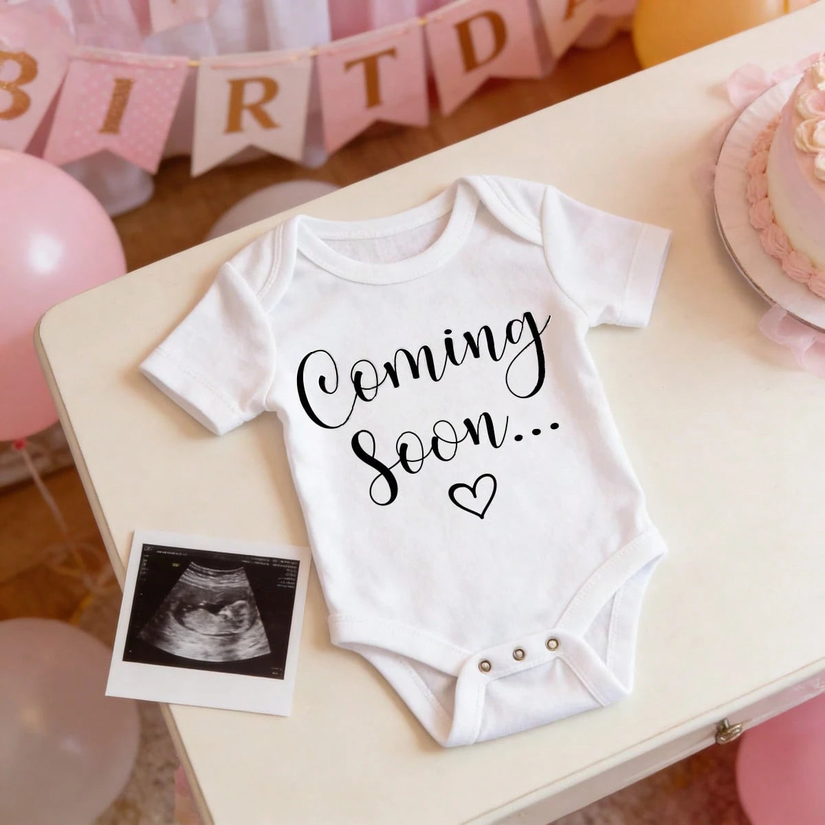 Newborn Baby Bodysuit Romper Set Coming Soon Heart Print Fashionable Design Cozy & Sweet Vivid Prints Free Movement Perfect Gift For Baby Showers, Parents & Grandparents, Ideal For Coming Home, Celebr