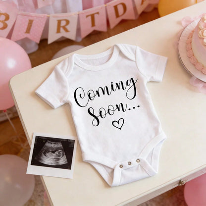 Newborn Baby Bodysuit Romper Set Coming Soon Heart Print Fashionable Design Cozy & Sweet Vivid Prints Free Movement Perfect Gift For Baby Showers, Parents & Grandparents, Ideal For Coming Home, Celebr