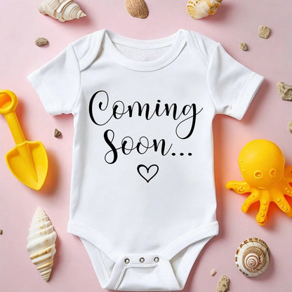 Newborn Baby Bodysuit Romper Set Coming Soon Heart Print Fashionable Design Cozy & Sweet Vivid Prints Free Movement Perfect Gift For Baby Showers, Parents & Grandparents, Ideal For Coming Home, Celebr