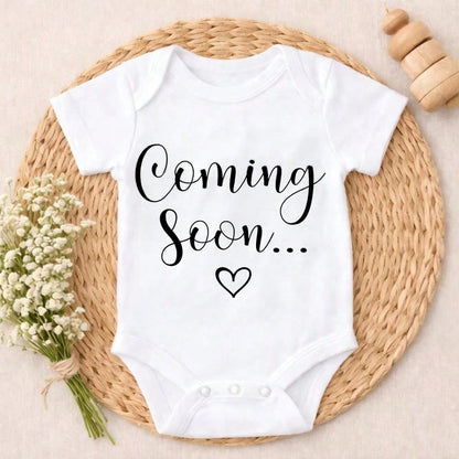 Newborn Baby Bodysuit Romper Set Coming Soon Heart Print Fashionable Design Cozy & Sweet Vivid Prints Free Movement Perfect Gift For Baby Showers, Parents & Grandparents, Ideal For Coming Home, Celebr