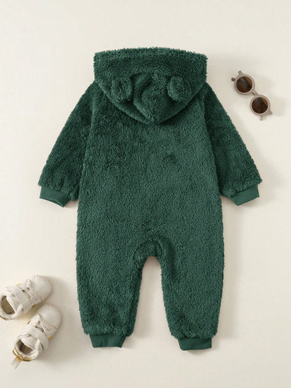 Newborn Baby Boy Baby Girl Cute Autumn/Winter Plush Brown Cartoon Bear Pattern Hooded Romper Unisex Baby Clothes Baby Winter Clothes