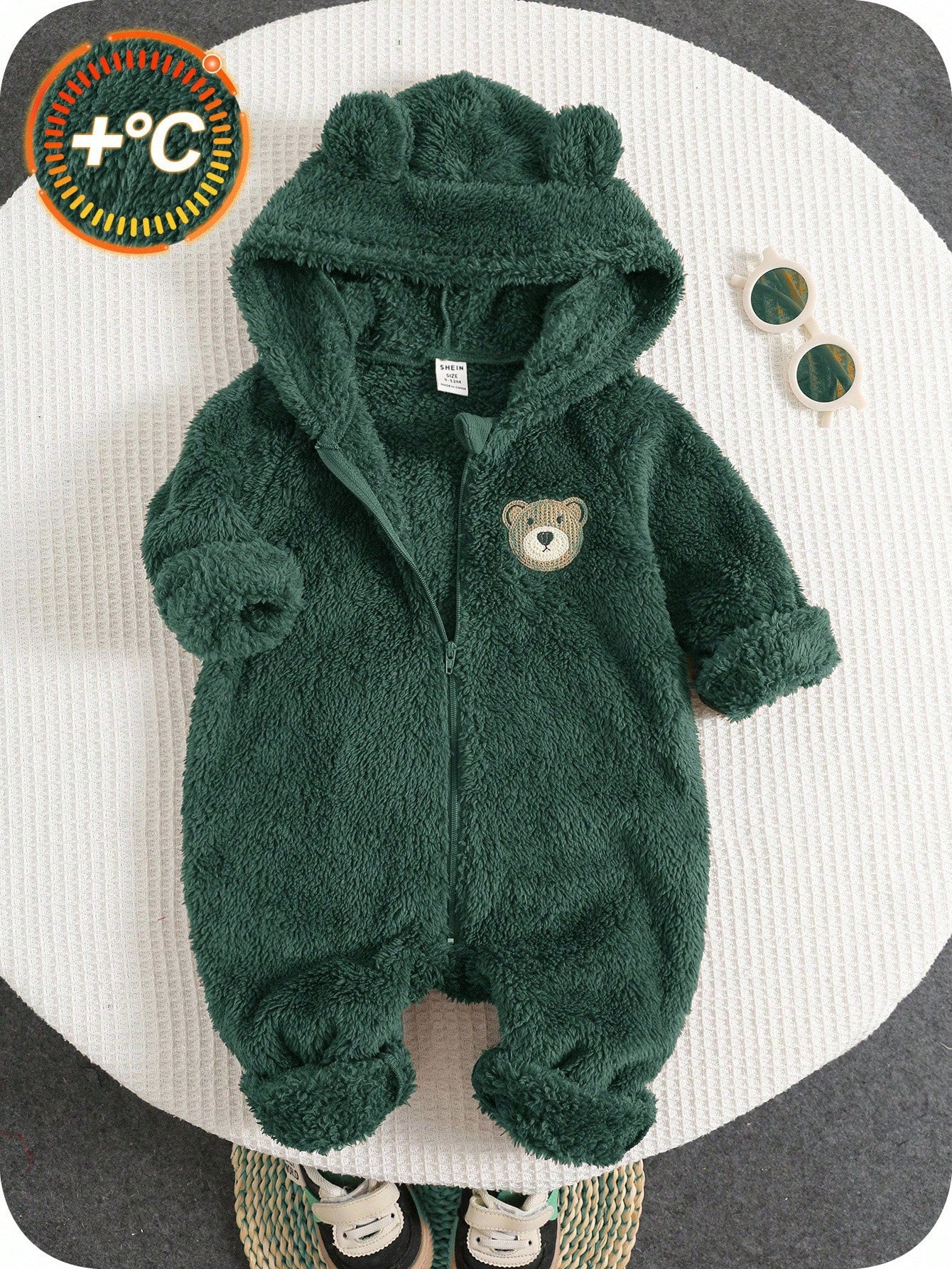 Newborn Baby Boy Baby Girl Cute Autumn/Winter Plush Brown Cartoon Bear Pattern Hooded Romper Unisex Baby Clothes Baby Winter Clothes