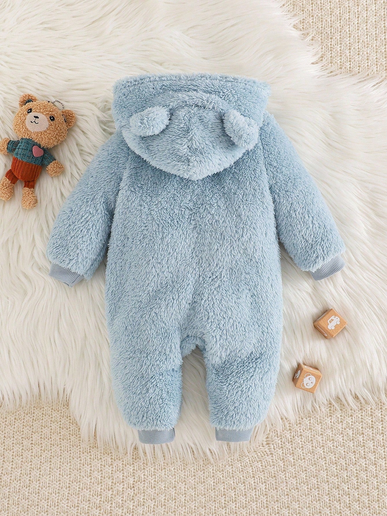 Newborn Baby Boy Baby Girl Cute Autumn/Winter Plush Brown Cartoon Bear Pattern Hooded Romper Unisex Baby Clothes Baby Winter Clothes