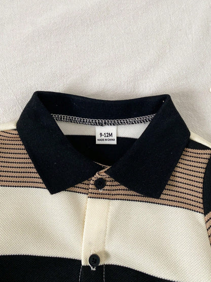 Newborn Baby Boy Black And White Striped Short Sleeve Knit Romper,Summer Casual Family Matching Outfit For Birthday Party,Wedding,Christening,Shower