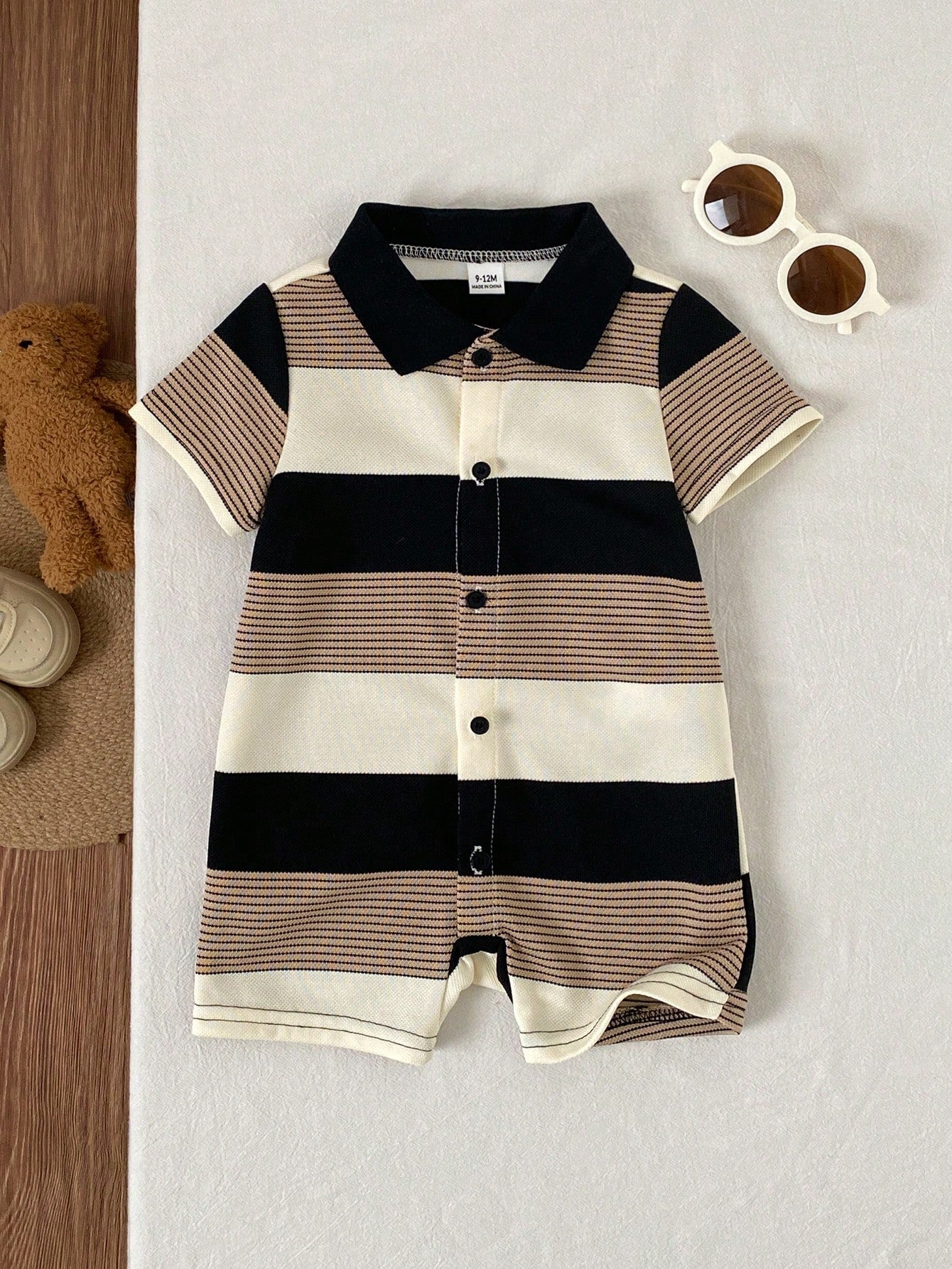 Newborn Baby Boy Black And White Striped Short Sleeve Knit Romper,Summer Casual Family Matching Outfit For Birthday Party,Wedding,Christening,Shower