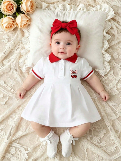 Newborn Baby Elegant Sweet Cute Casual Style Butterfly & Cherry Print Dress