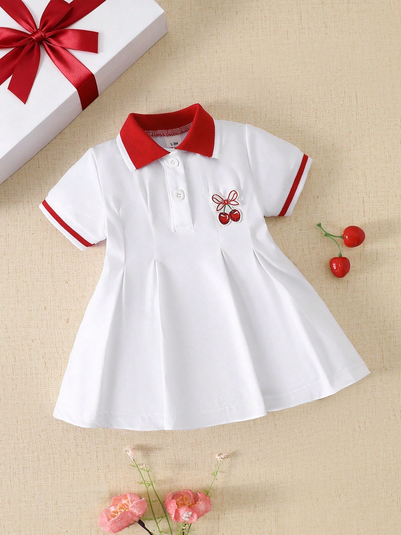 Newborn Baby Elegant Sweet Cute Casual Style Butterfly & Cherry Print Dress