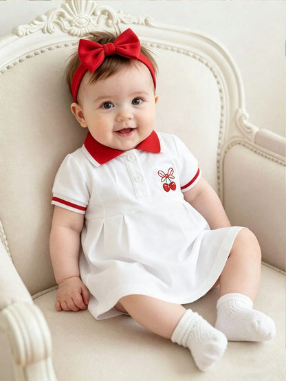 Newborn Baby Elegant Sweet Cute Casual Style Butterfly & Cherry Print Dress