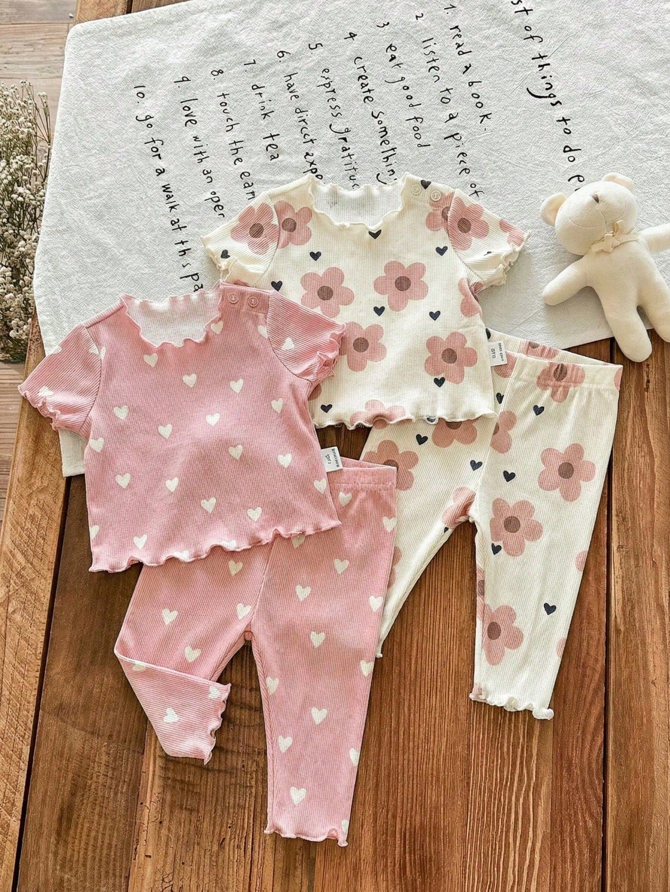 Newborn Baby Girl (6 Sets, Get2 Set Random)Cute Casual Knitted Heart Pattern Homewear Set
