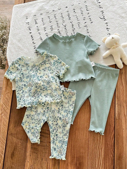 Newborn Baby Girl (6 Sets, Get2 Set Random)Cute Casual Knitted Heart Pattern Homewear Set