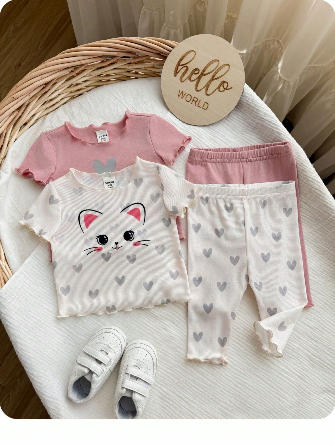 Newborn Baby Girl (6 Sets, Get2 Set Random)Cute Casual Knitted Heart Pattern Homewear Set