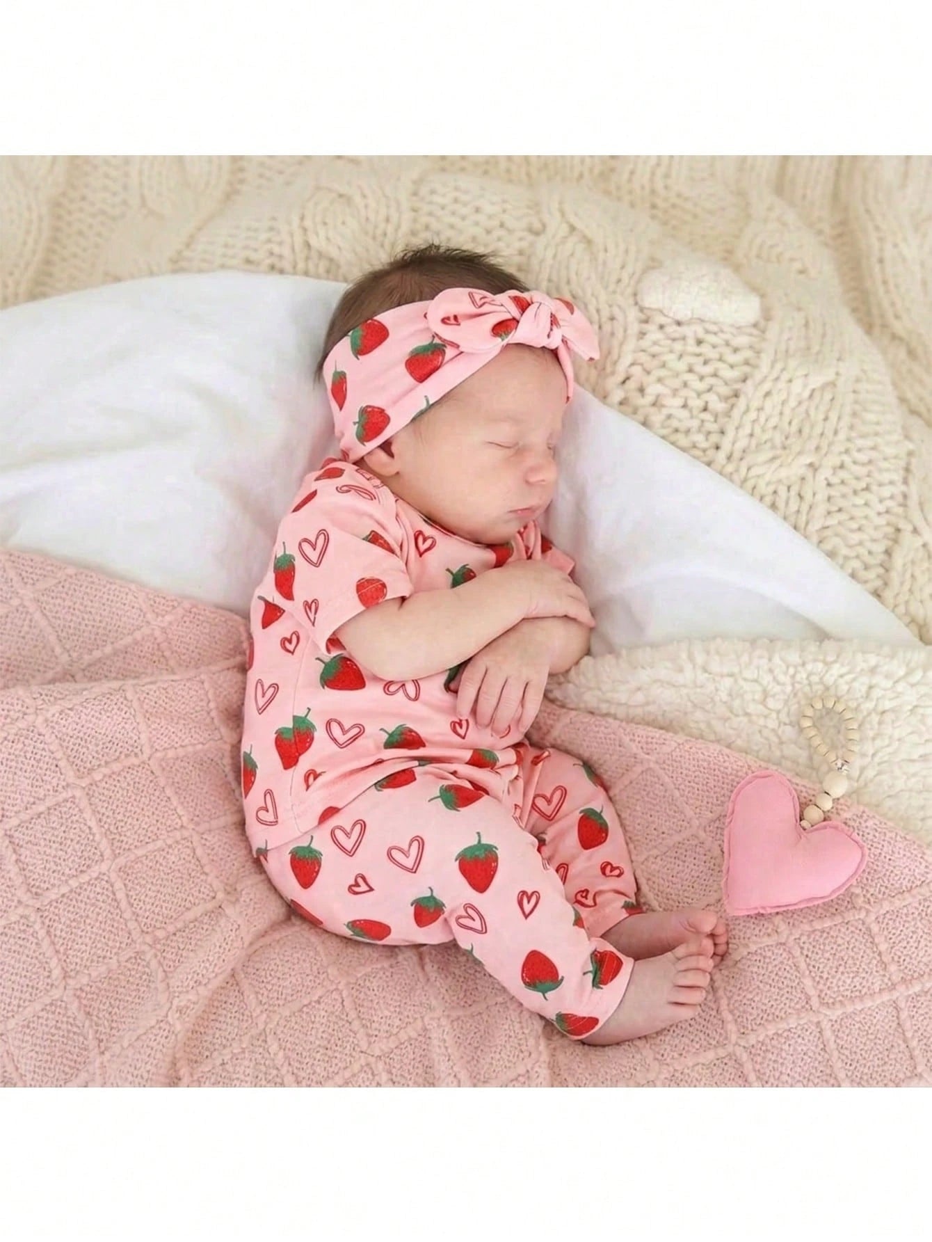 Newborn Baby Girl (6 Sets, Get2 Set Random)Cute Casual Knitted Heart Pattern Homewear Set