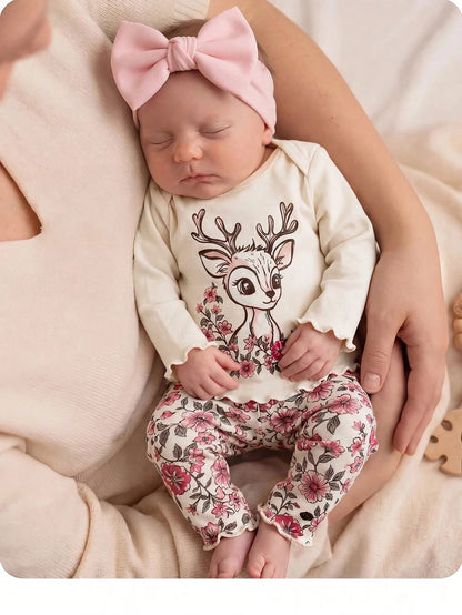 Newborn Baby Girl Casual Comfortable Cute Strawberry Pattern Knit Long Sleeve Pajama Set