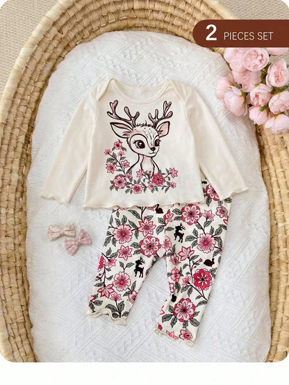 Newborn Baby Girl Casual Comfortable Cute Strawberry Pattern Knit Long Sleeve Pajama Set