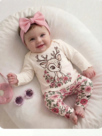 Newborn Baby Girl Casual Comfortable Cute Strawberry Pattern Knit Long Sleeve Pajama Set