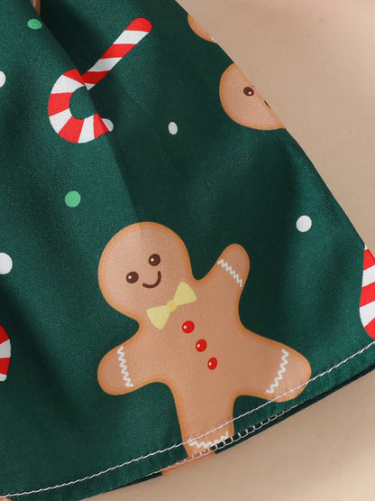 Newborn Baby Girl Christmas Outfits Ruffle Long Sleeve Romper Gingerbread Man Suspender Dress Fall Winter Clothes