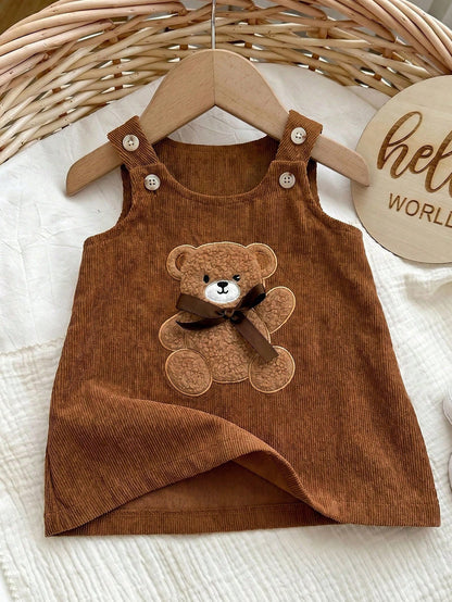 Newborn Baby Girl Cute Versatile Casual Cartoon Bear Pattern Dress