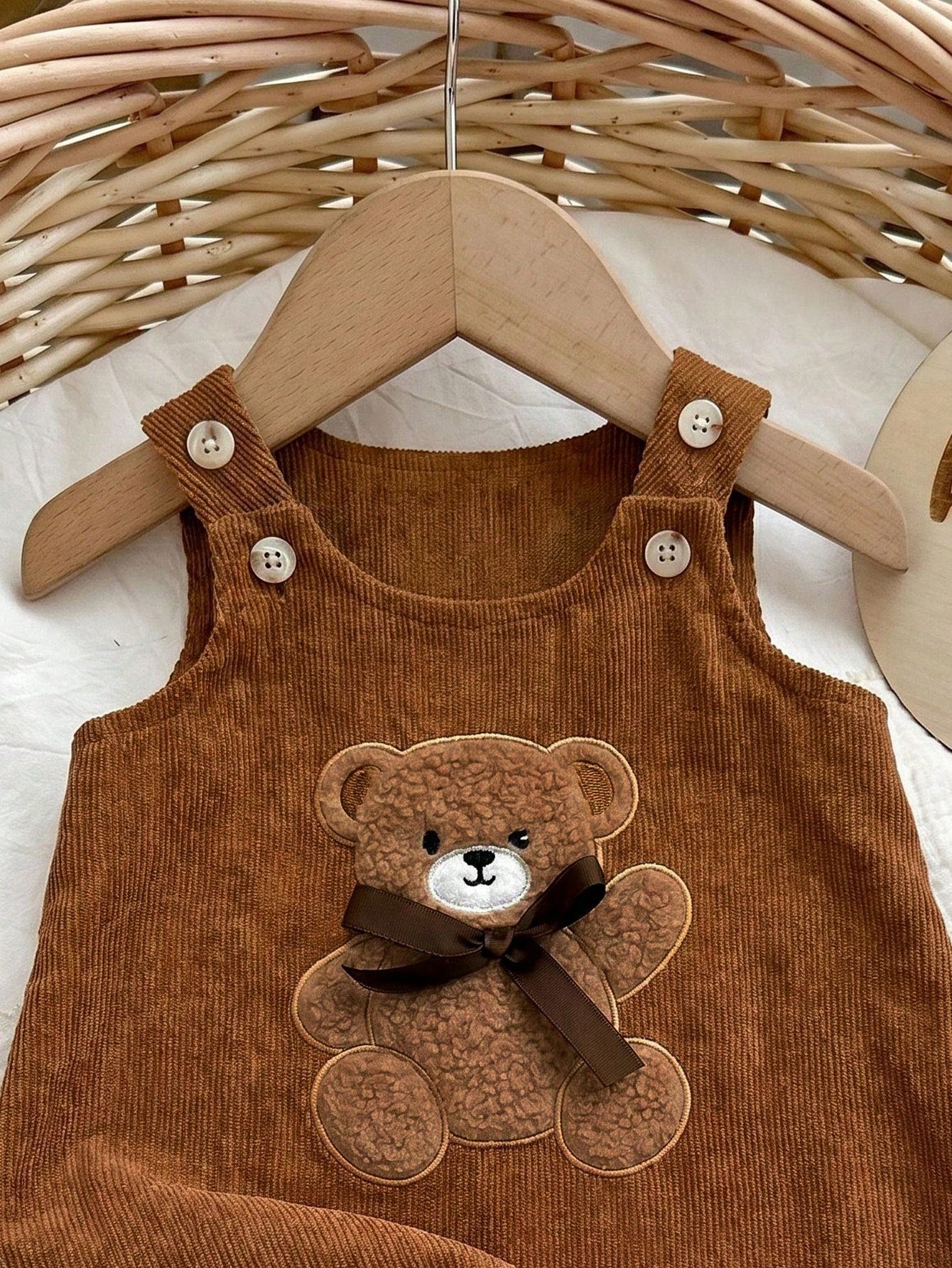 Newborn Baby Girl Cute Versatile Casual Cartoon Bear Pattern Dress