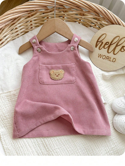 Newborn Baby Girl Cute Versatile Casual Cartoon Bear Pattern Dress