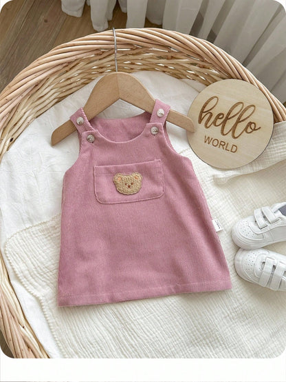 Newborn Baby Girl Cute Versatile Casual Cartoon Bear Pattern Dress