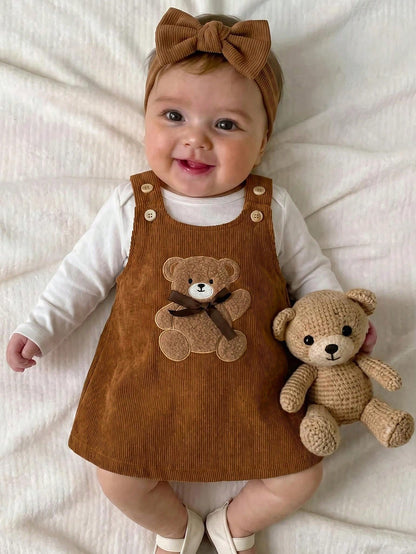 Newborn Baby Girl Cute Versatile Casual Cartoon Bear Pattern Dress