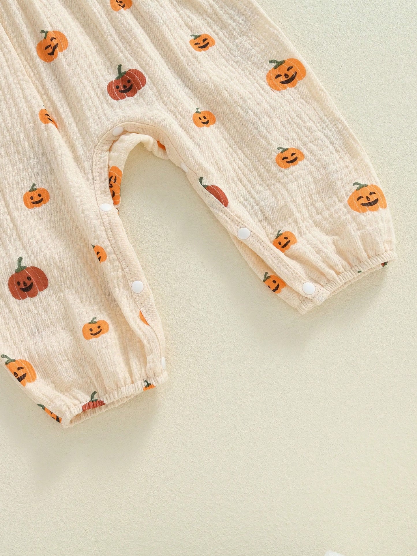 Newborn Baby Girl Halloween Outfit Cotton Linen Pumpkin Jumpsuit Romper Ruffle Sleeve Bodysuit Long Overalls With Bow