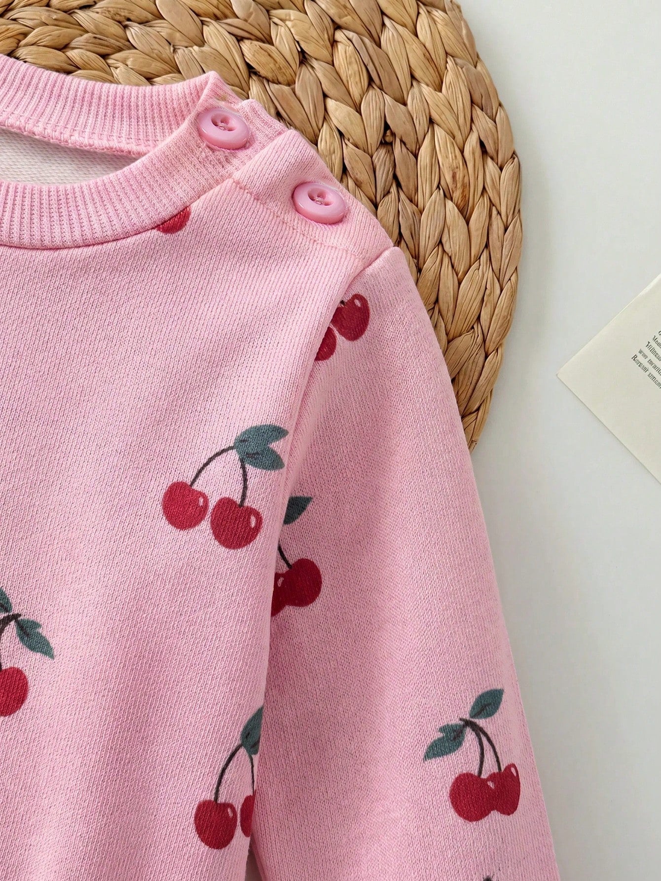 Newborn Baby Girl Loose Casual Minimalist Comfortable Round Neck Pullover Cartoon Pattern Set Pink Cherry Winter Comfy Outing Soft Cute