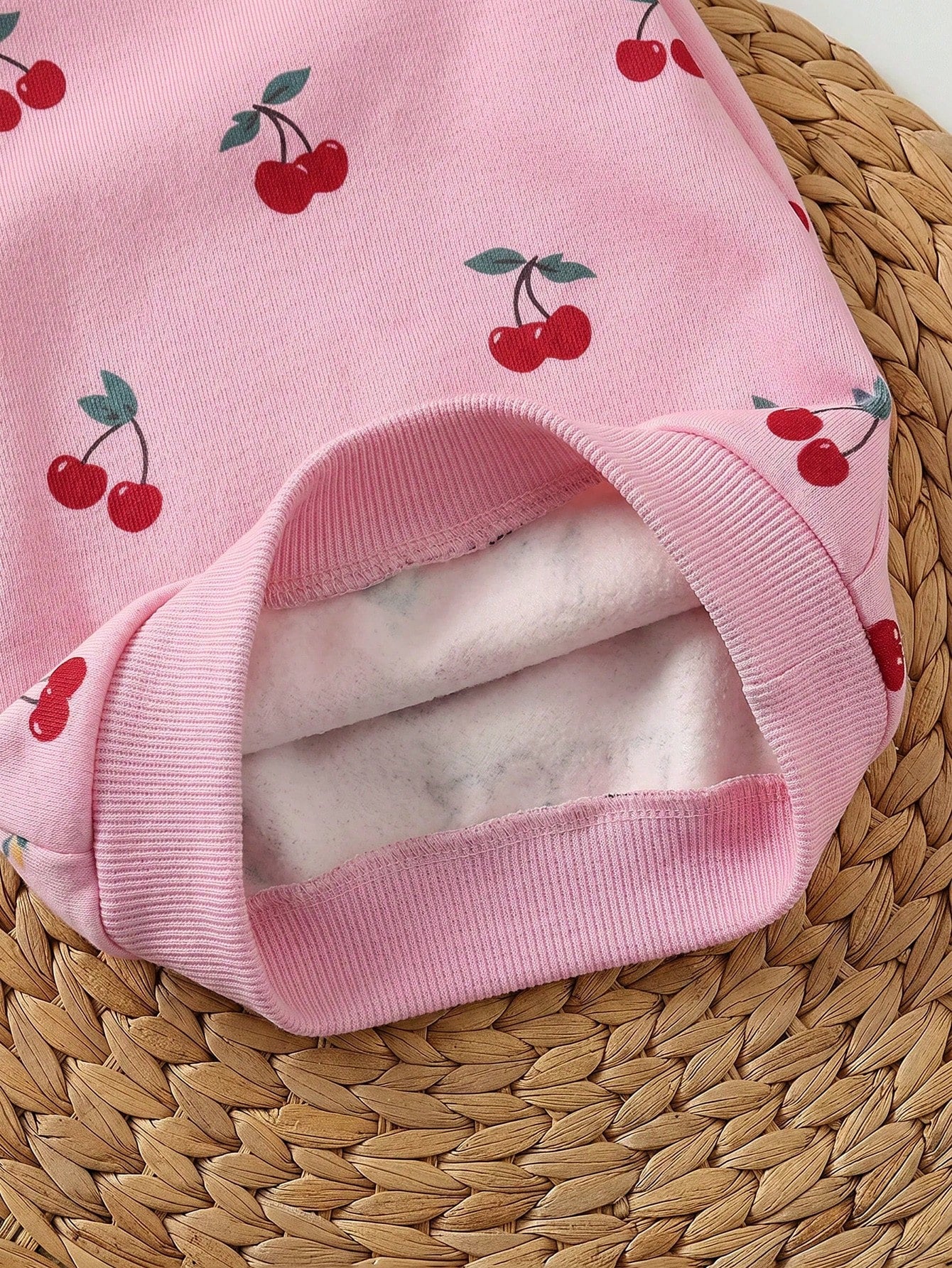 Newborn Baby Girl Loose Casual Minimalist Comfortable Round Neck Pullover Cartoon Pattern Set Pink Cherry Winter Comfy Outing Soft Cute