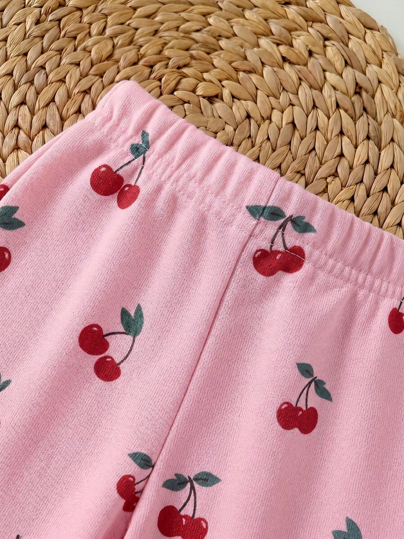Newborn Baby Girl Loose Casual Minimalist Comfortable Round Neck Pullover Cartoon Pattern Set Pink Cherry Winter Comfy Outing Soft Cute