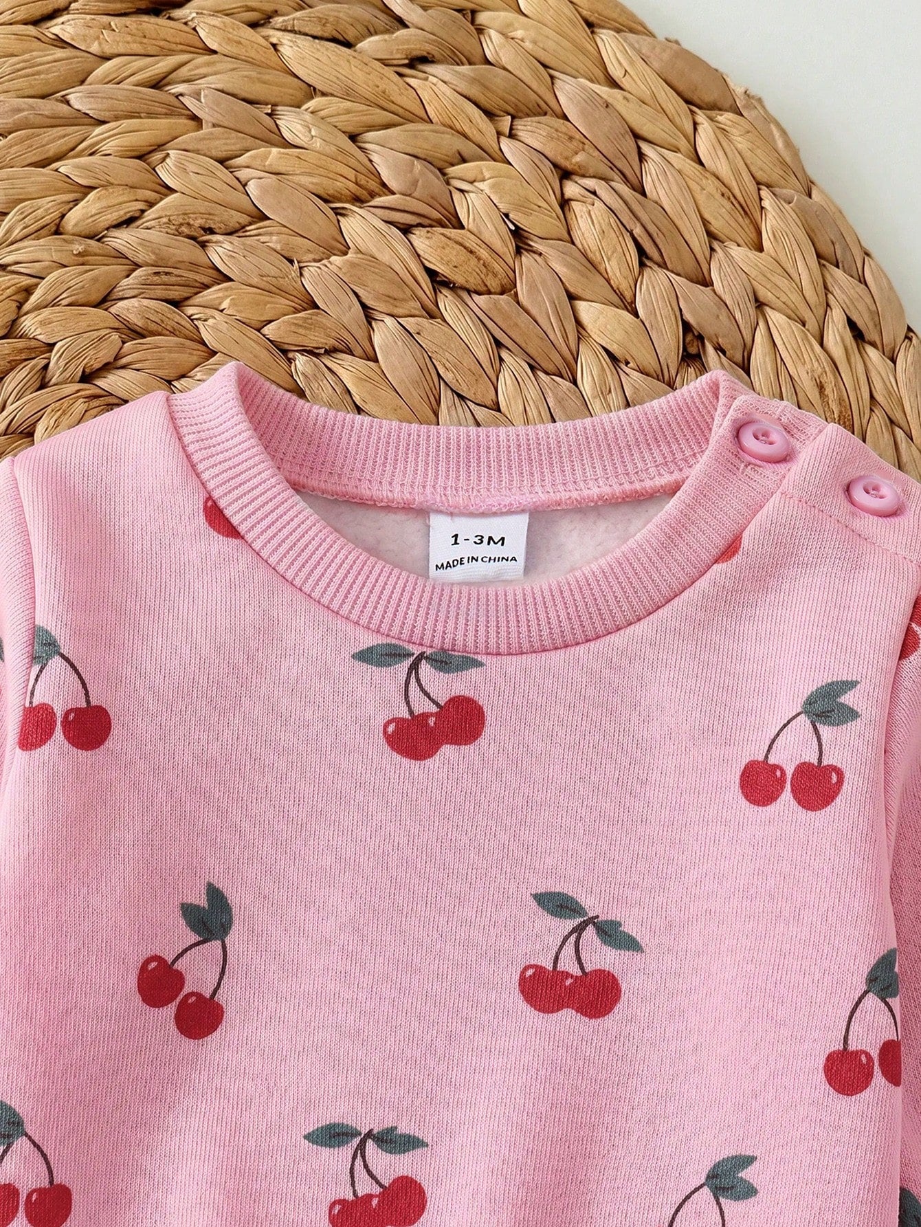 Newborn Baby Girl Loose Casual Minimalist Comfortable Round Neck Pullover Cartoon Pattern Set Pink Cherry Winter Comfy Outing Soft Cute
