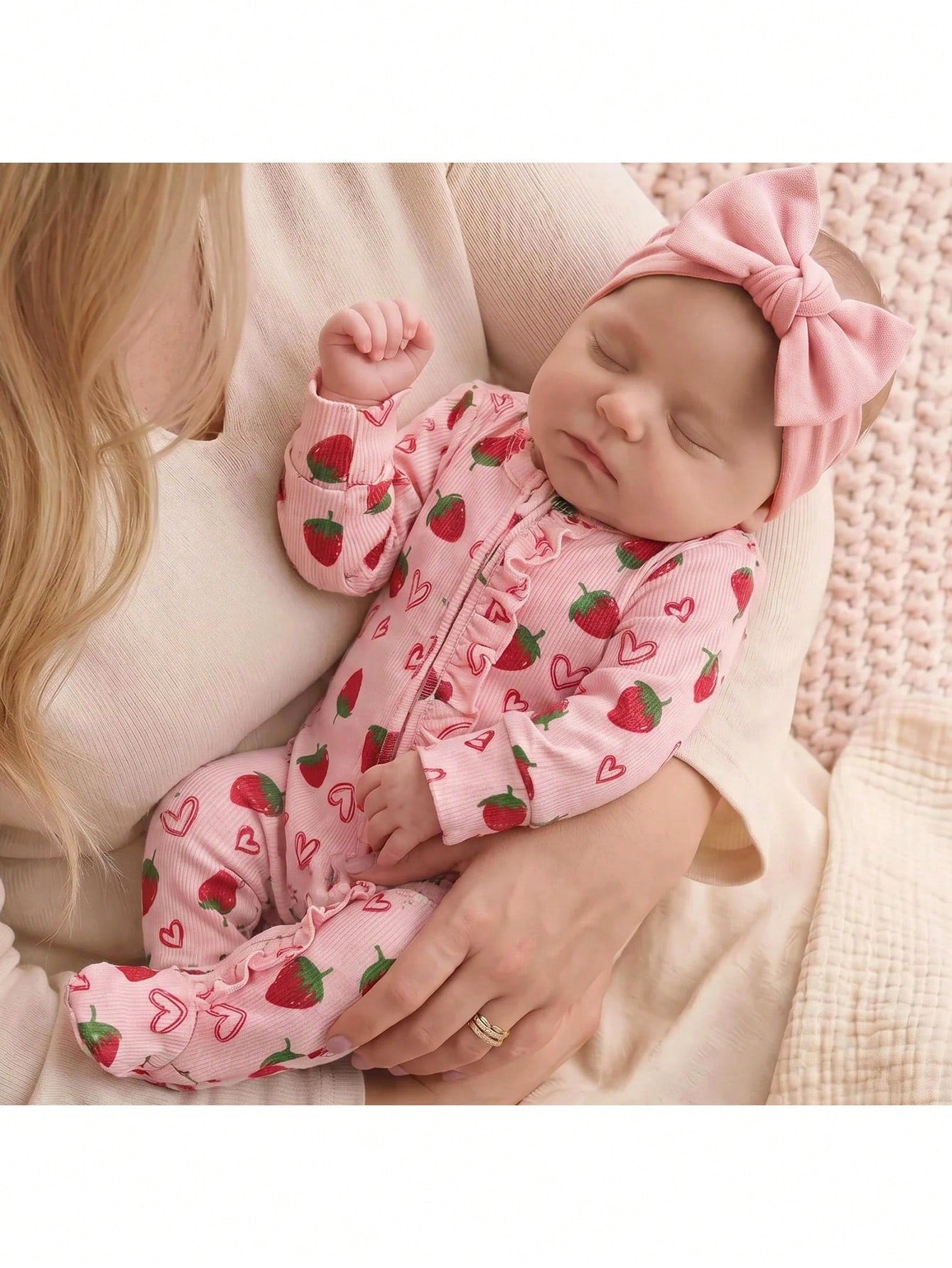 Newborn Baby Strawberry Pattern Casual Daily Outing One-Piece Long Pants