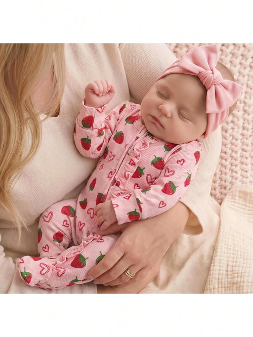 Newborn Baby Strawberry Pattern Casual Daily Outing One-Piece Long Pants