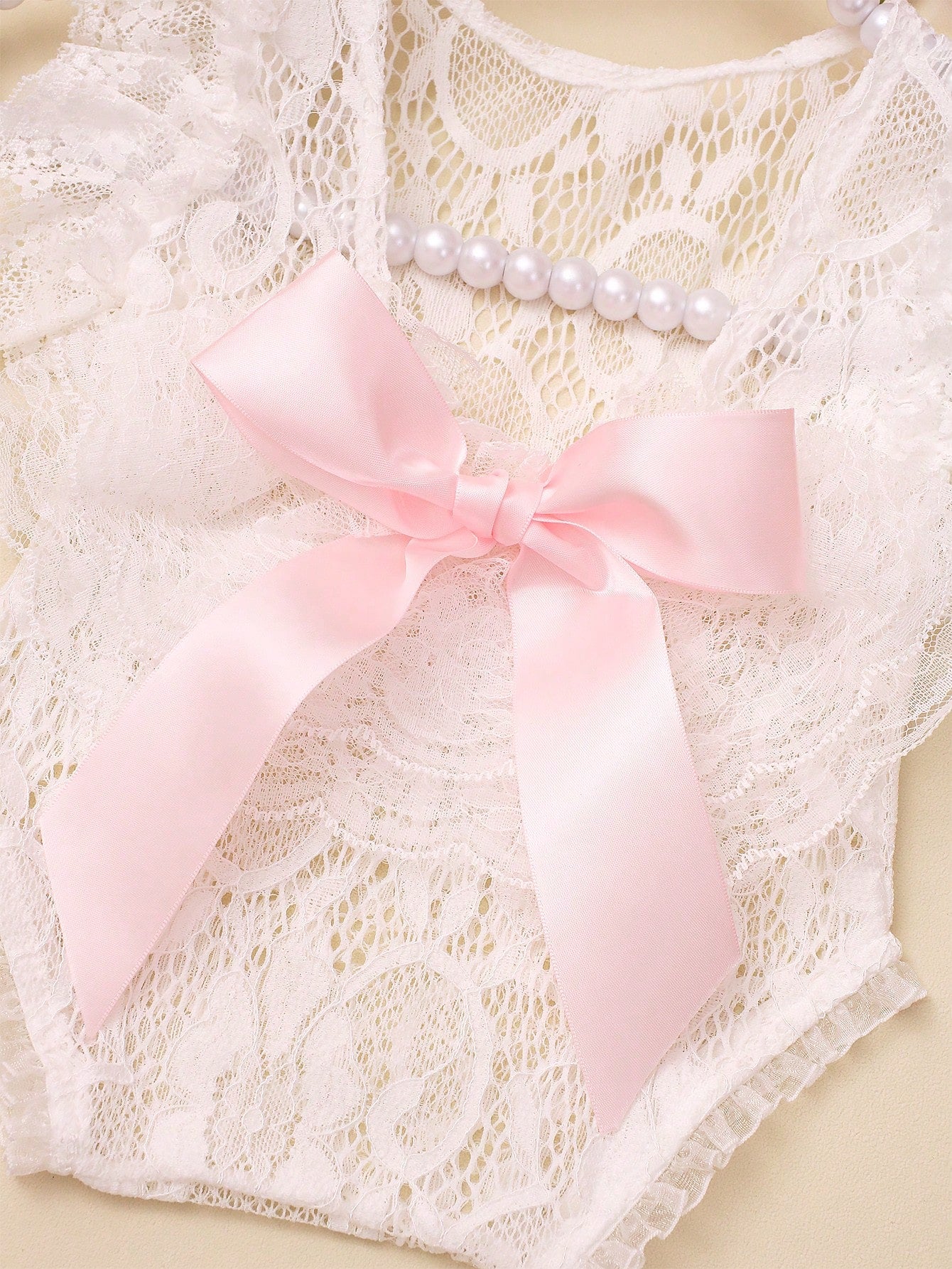 Newborn Girl Lace Romper Set For Photoshoot Pink Ribbon Bow Romper Newborn Photo Props Infant Photography Outfit