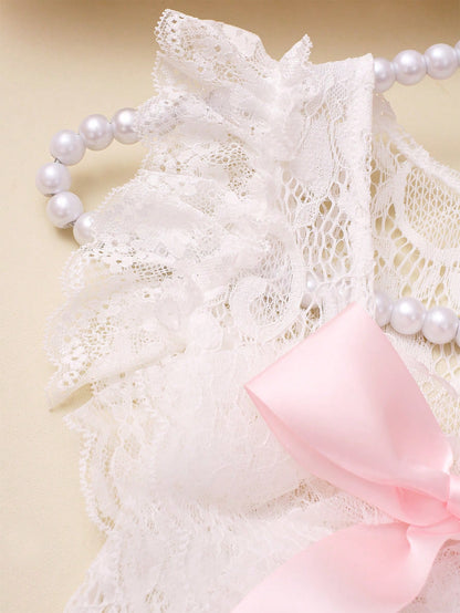 Newborn Girl Lace Romper Set For Photoshoot Pink Ribbon Bow Romper Newborn Photo Props Infant Photography Outfit
